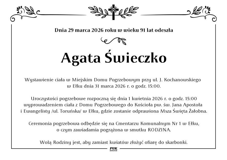 Agata Świeczko - nekrolog